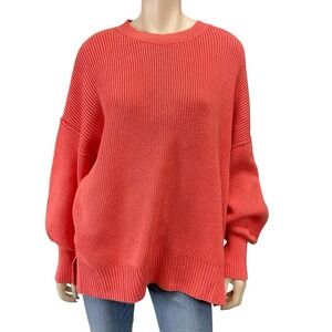 Lucky Brand Sweater Women Medium Orange Long Sleeve Chunky Rib Coral NWT